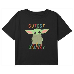 Girl's Star Wars: The Mandalorian Grogu Cutest in the Galaxy Crop T-Shirt - 1 of 3
