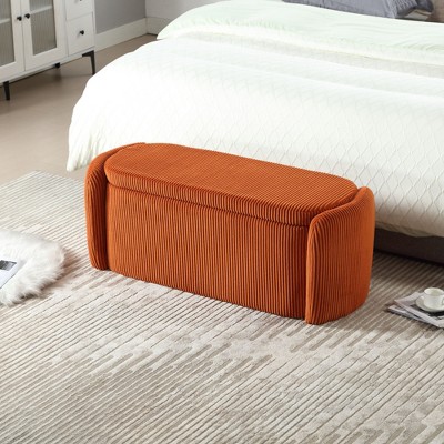 CAVINAS Modern Pull-Open Top Corduroy Ottoman Bench,Upholstered Oval Storage Ottoman for Living Room,Bedroom