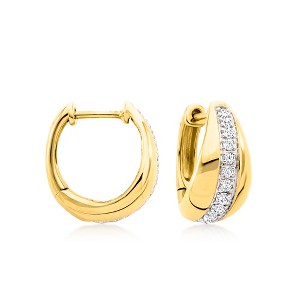 Ross-Simons 0.33 ct. t.w. Diamond Striped Hoop Earrings in 18kt Gold Over Sterling - 1 of 4
