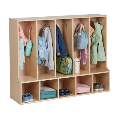 Natural Birch 5-Section Toddler Coat Locker with Bench