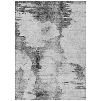 Gray Silver And Charcoal Abstract Washable Indoor Outdoor Area Rug