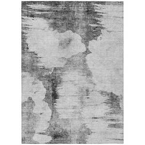 Gray Silver And Charcoal Abstract Washable Indoor Outdoor Area Rug - 1 of 4