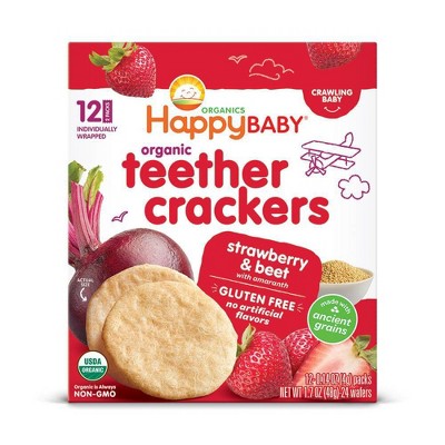HappyBaby Strawberry & Beet Organic Teether Crackers - 12ct/0.14oz Each