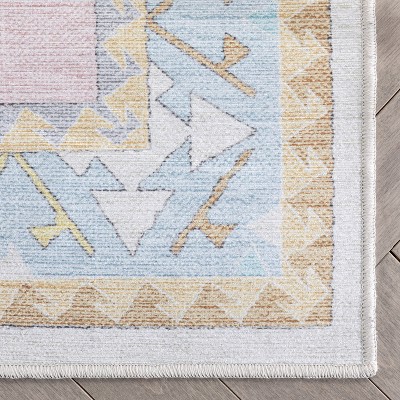 Apollo Pink and Light Blue Medallion Kids 6' x 9' Synthetic Rug