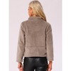 INSPIRE CHIC Women's Stand Collar Zip Up Long Sleeve Faux Fur Cropped Jacket - 3 of 4