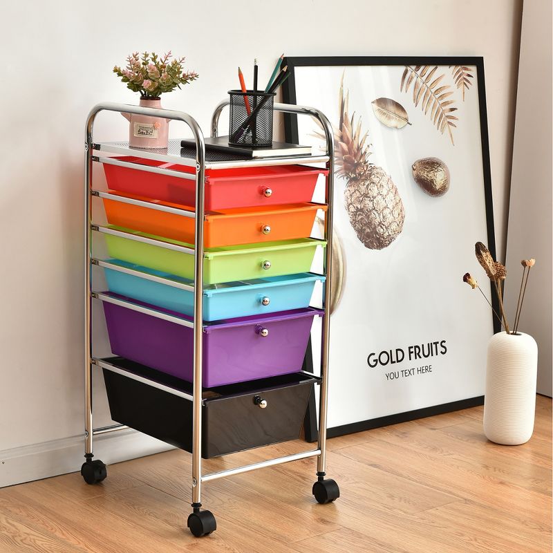 Costway 6 Drawer Rolling Storage Cart Scrapbook Paper Office Organizer  Yellow/Black/Clear/MultiColor/Colorful/Macaron/Mixed Pink/Mixed Black, 2 of 11