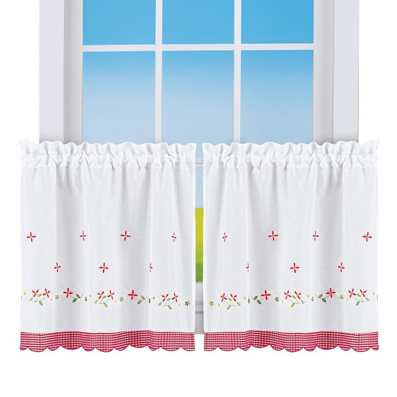 Collections Etc Embroidered Trim Rod Pocket Top Window Curtains, 1 of 5