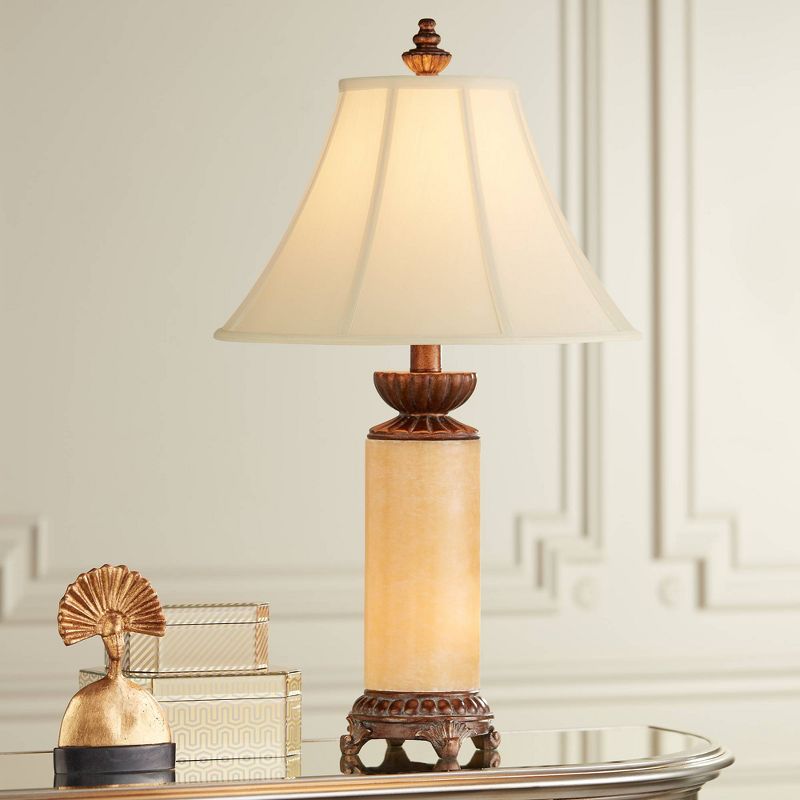 Barnes and Ivy Traditional Table Lamp with Nightlight 28.5" Tall Bronze Onyx Column Off White Bell Shade for Living Room Family Bedroom, 2 of 9