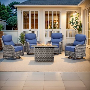 Gymojoy 5 Pieces Outdoor 6 Inch Sofa Swivel Chair with Fire Pit Table - 1 of 4