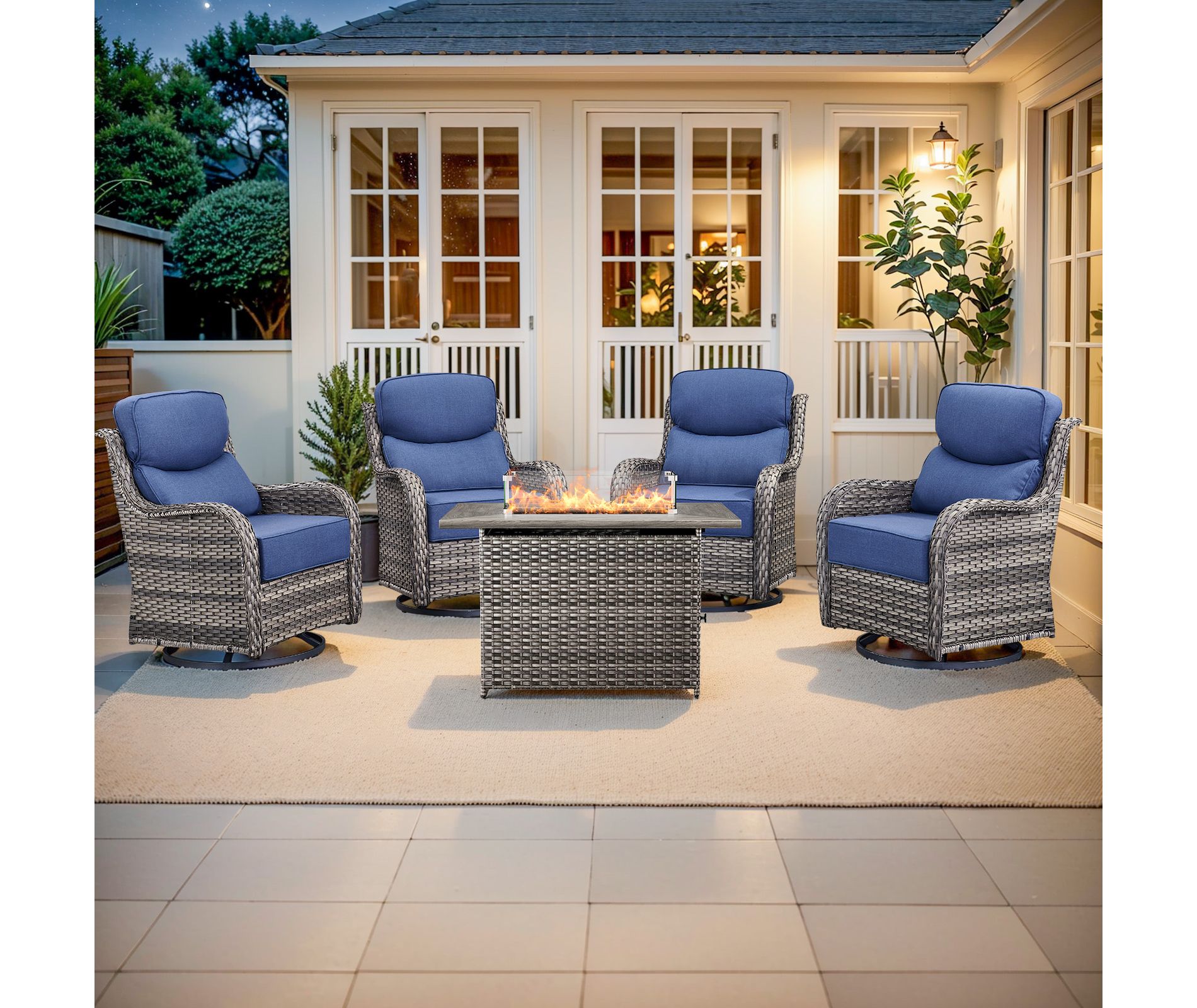 Gymojoy 5 Pieces Outdoor 6 Inch Sofa Swivel Chair with Fire Pit Table