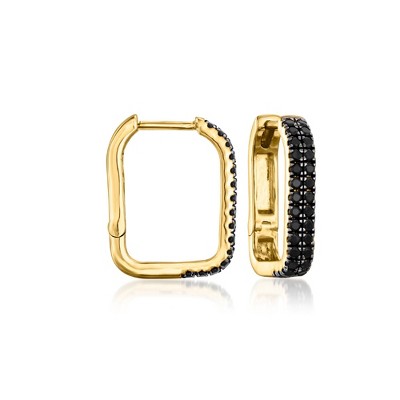 Ross-Simons Onyx Paper Clip Link Hoop Earrings in 18kt Gold Over Sterling