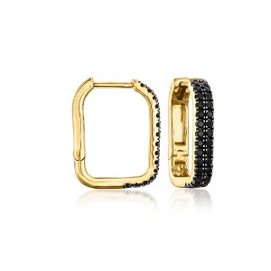 Ross-Simons Onyx Paper Clip Link Hoop Earrings in 18kt Gold Over Sterling - 1 of 3