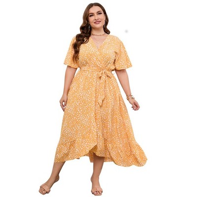 Womens Plus Size Floral Dress V Neck Wrap Dresses