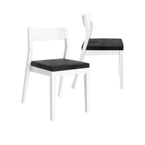 Plank+Beam Set of 2 Modern Dining Chairs, Cushioned Seat Kitchen Chair, Upholstered Solid Wood Chair for Office and Living Room, White/Onyx - 1 of 4