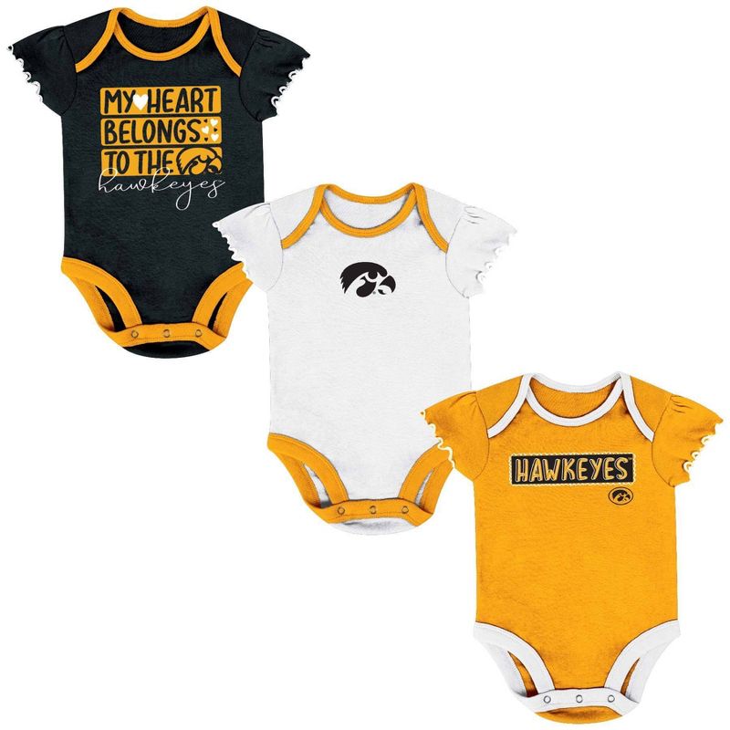 NCAA Iowa Hawkeyes Infant Girls&#39; 3pk Bodysuit Set, 1 of 5