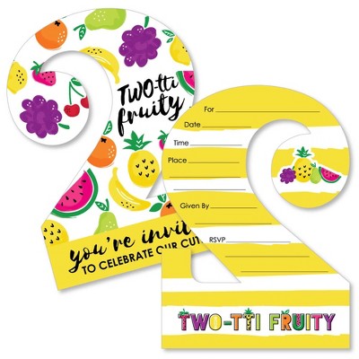 Big Dot of Happiness Two-tti Fruity - 2nd Birthday - Shaped Fill-in Invites - Summer Second Birthday Party Invitation Cards with Envelopes - Set of 12