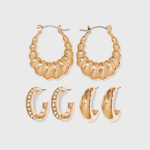 Goals Textured Hoop Earrings in Gold, Hoops + Huggies