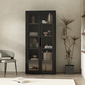 ORRD Modern Bookcase Cabinet with Glass Doors in Black, 5-Shelf Storage Bookcase with Adjustable Shelves & Soft-Close, for Home Office, Living Room - 1 of 4