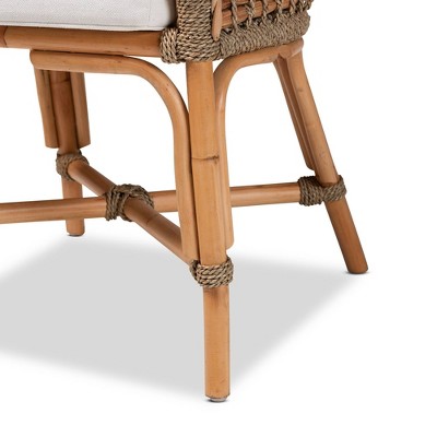 Kyle Natural Rattan and Cane Dining Side Chair with Cushion