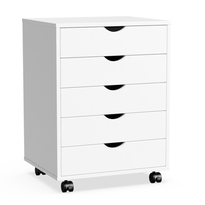 DOMETOUR 5 Drawer Mobile Storage Cabinet Dressers with Wheels for Office Bedroom Home White