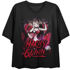 Harley Quinn Heart & Thorns Art Crew Neck Short Sleeve Women's Black Crop T-shirt - 1 of 3