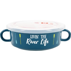 Pavilion Gift Company - River Life - 13.5 oz Double-Handled Soup Bowl with Lid - Dining Bowls - 1 of 4