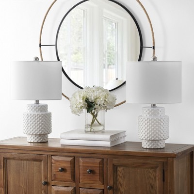 Sonter White Poly-Resin Geometric Table Lamp Set of 2