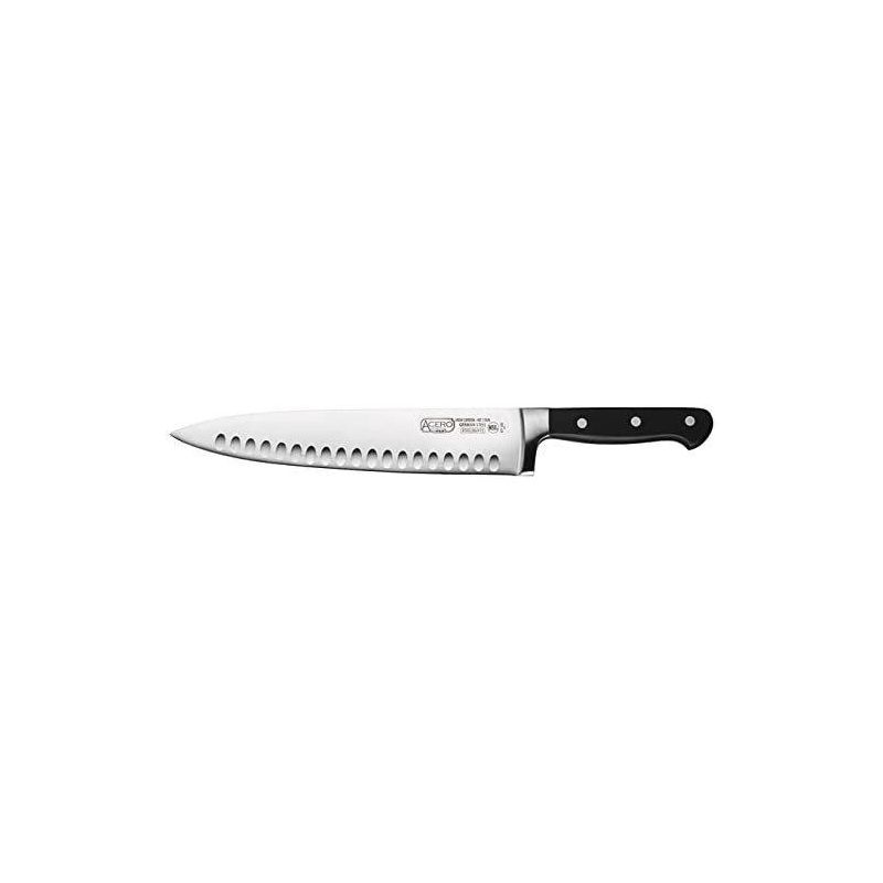 Winco KFP-103, 10" Acero Chef's Knife with Hollow Ground, Cook's Knife with Black Handle, Triple Riveted One Piece Full Tang Professional Chefs Knife, 1 of 2