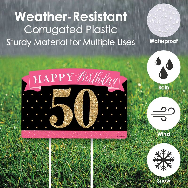 Big Dot of Happiness Chic 50th Birthday - Pink, Black and Gold - Birthday Party Yard Sign Lawn Decorations - Happy Birthday Party Yardy Sign, 4 of 8