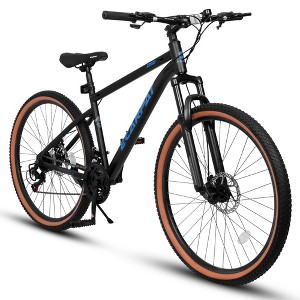 Mountain Bike 24 Inch Wheels, 21-Speed Mens Womens Trail Commuter City, High Carbon steel Frame Disc Brakes Thumb Shifter Front Fork Bicycles - 1 of 4