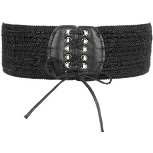 INSPIRE CHIC Women's Lace-up Tied Stretchy Corset Vintage Elegant Elastic Cinch Waist Belts 1 Pc - 1 of 4