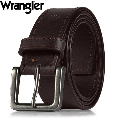 Wrangler Men's Casual Everyday Classic Top-Grain Leather Belt for Mens Jeans & Pants, Branded Belt Male Accessories, Gift for Mens Boyfriend Husband