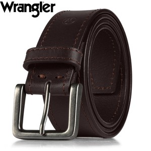 Wrangler Men's Casual Everyday Classic Top-Grain Leather Belt for Mens Jeans & Pants, Branded Belt Male Accessories, Gift for Mens Boyfriend Husband - 1 of 4