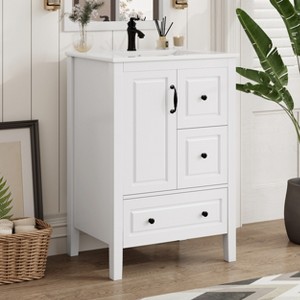 Christopher Knight Home Feldspar Vintage 24" Freestanding Bathroom Vanity with Ceramic Sink - 1 of 4