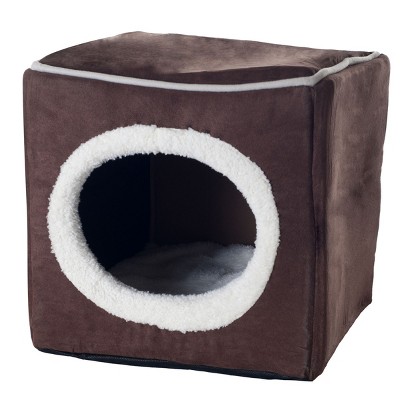 Dark Coffee Microfiber Orthopedic Enclosed Cube Pet Bed