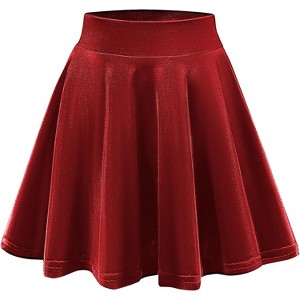 Women's Vintage Velvet Skater Skirt - Stretchy Flared Mini A-Line Skirt Bright Red - 1 of 4
