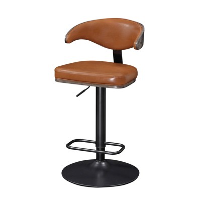 HOMLUX Brown Poplar Swivel Bar Stool with Footrest and Open Backrest，PU Leather and Steel Round Base for Kitchen Counter