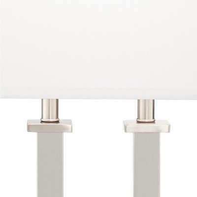Brushed Nickel Table Lamp with USB and White Linen Shade