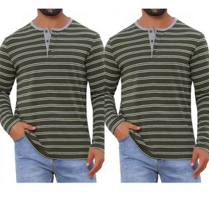 INSPIRE CHIC Men's Casual Long Sleeve Contrasting Colors Striped Henley T-Shirts 2 Packs - 1 of 4