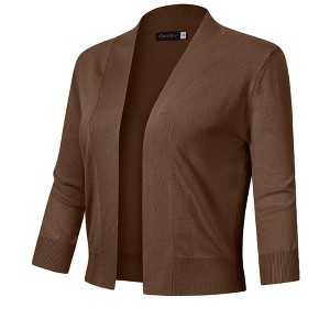 Women’s 3/4 Sleeve Cropped Cardigan Sweaters Open Front Knit Short Bolero Shrugs - 1 of 4