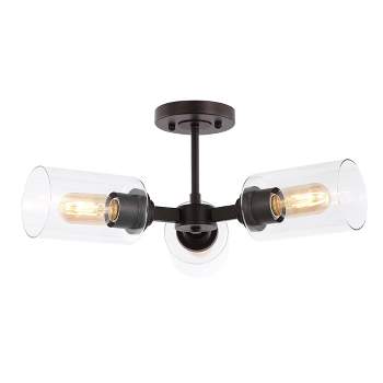 20" LED 3-Light Jaymes Industrial Pendant, Oil Rubbed Bronze/Clear, Eco-Friendly, Edison-Style, Low Ceiling Compatible - JONATHAN Y