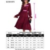 Women's Casual Wrap V Neck Midi Dress Long Sleeve Smocked Waist Tiered A Line Pleated Flowy Long Dress - 2 of 2