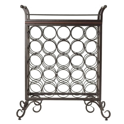 Silvano Dark Bronze Metal and Wood Wine Rack with Removable Tray