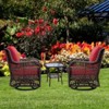 3-Piece Outdoor Wicker Rattan Swivel Rocking Chair Set With Armored Glass Side Table & Premium Cushions - 360° Swivel Patio Furniture - 3 of 4