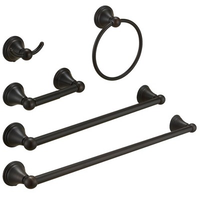 BWE 5-Piece Bath Hardware Set with 2-Towel Bars/Racks, Towel/Robe Hook, Toilet Paper Holder