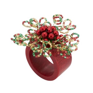 Saro Lifestyle Radiant Refinement Beaded Napkin Ring (Set of 4), Red - 1 of 4