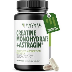 Creatine Monohydrate + AstraGin Capsules, Supports Muscle Strength, Energy, and Recovery, Enhanced Absorption Formula, Havasu Nutrition, 120ct - 1 of 4