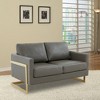 LeisureMod Lincoln Mid-Century Modern Upholstered Faux Leather Loveseat with Gold Frame - 2 of 4