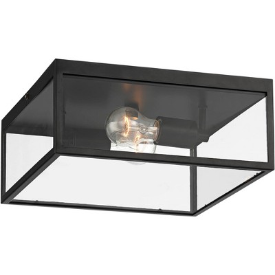 John Timberland Modern Outdoor Ceiling Light Fixture Matte Black 12" Clear Glass Panels Square Exterior House Porch Patio Outside