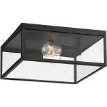 John Timberland Modern Outdoor Ceiling Light Fixture Matte Black 12" Clear Glass Panels Square Exterior House Porch Patio Outside